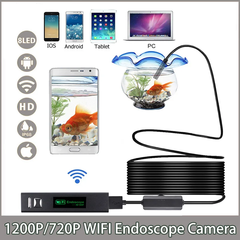 WIFI эндоскоп камера HD 1200P/720P Мини Водонепроницаемый Жесткий провод беспроводной 8