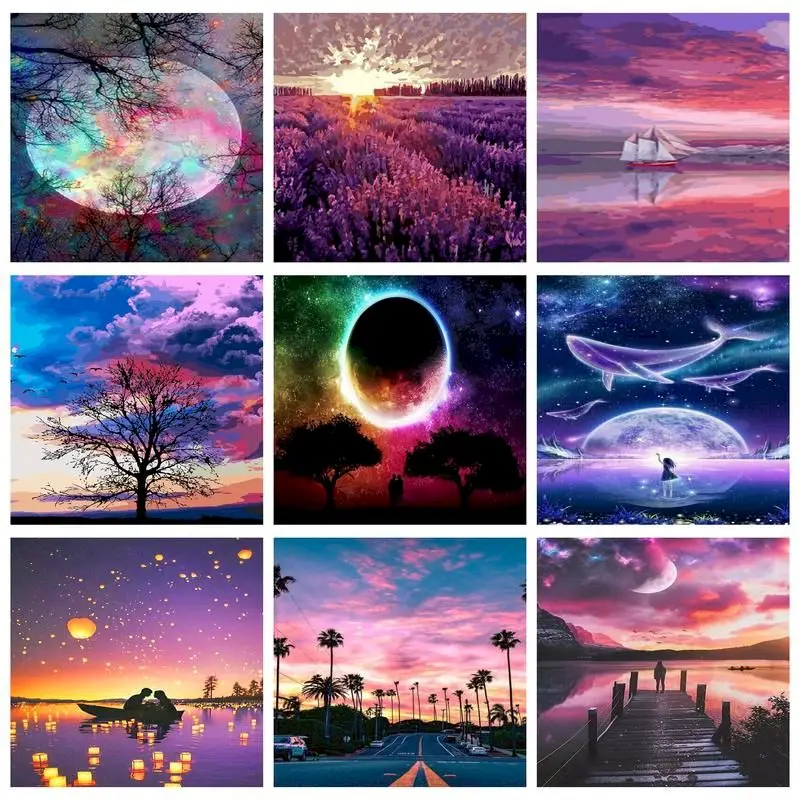 

SDOYUNO Acrylic Paint By Numbers Moon Scenery DIY 60x75cm Oil Painting By Numbers Landscape Digital Canvas Painting Home Decor