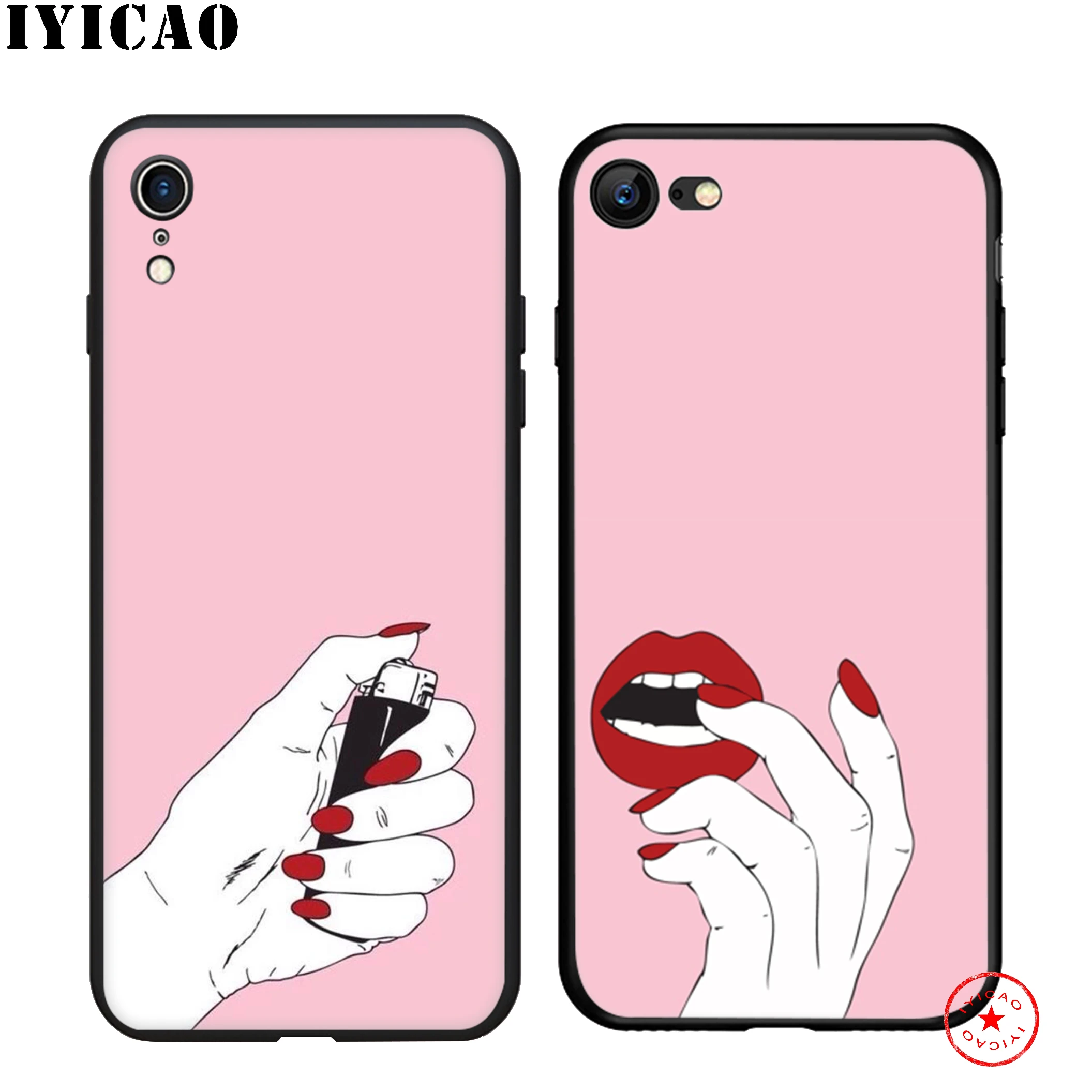 IYICAO Best Friend Pink Hands Soft Black Silicone Case for iPhone 11 Pro Xr Xs Max X or 10 8 7 6 6S Plus 5 5S SE |