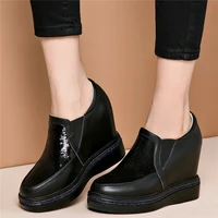 casual shoes women genuine leather wedges high heel platform pumps shoes female round toe fashion sneakers punk oxfords shoes