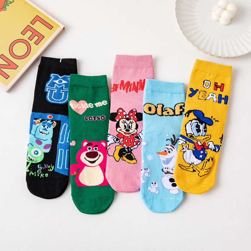 3 Pairs Disney Casual Women socks Cute Kawii long socks Cartoon Mickey Minnie Donald Winnie Cotton socks girl socks Size 35-42