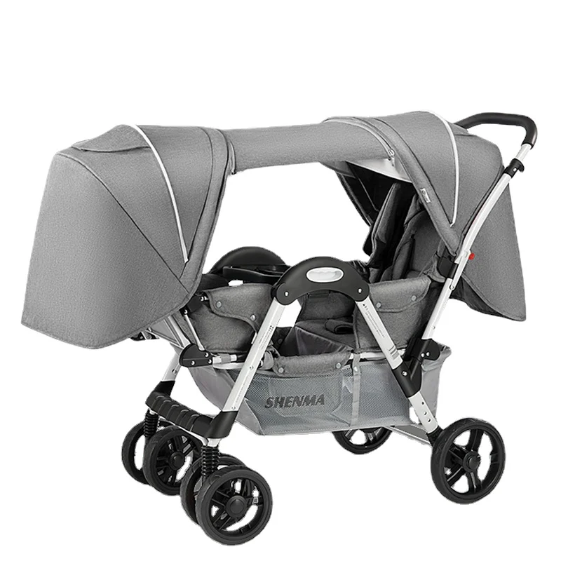 Hot Sale Double Baby Stroller Face-to-face Lightweight Folding Four-wheel Shock-absorbing Double Baby Stroller