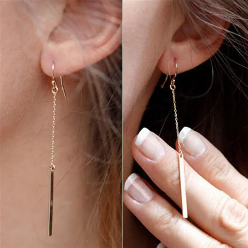 

Hot Sale 1Pair Alloy Bars Drop Dangle Earring Women Color Dangle Earrings Gift For Women Girl Fashion Jewelry