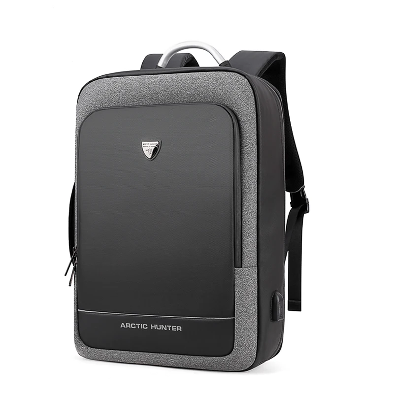 Black and dark grey ARCTIC HUNTER мужской деловой рюкзак 17 дюймов дорожная сумка для компьютера с usb зарядкой, водонепроницаемый ноутбук Рюкзак Студенческая сумка - Цвет: Black and dark grey