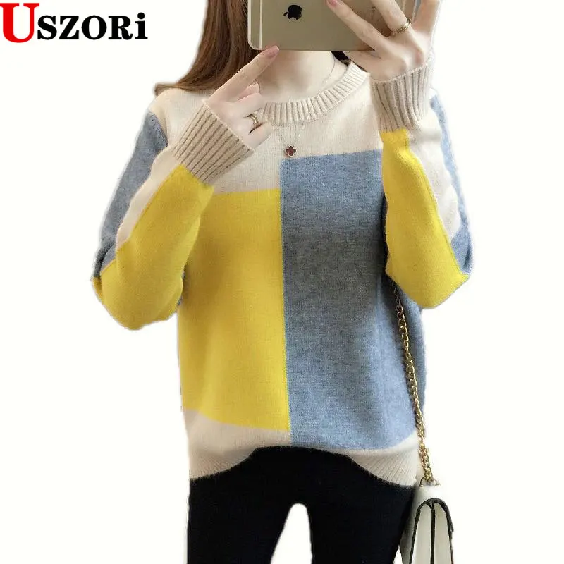 

Женский пуловер ярких цветов, свитер, Женская свободная вязаная рубашка с длинным рукавом в Корейском стиле для ранней осени, новинка 2022 год...
