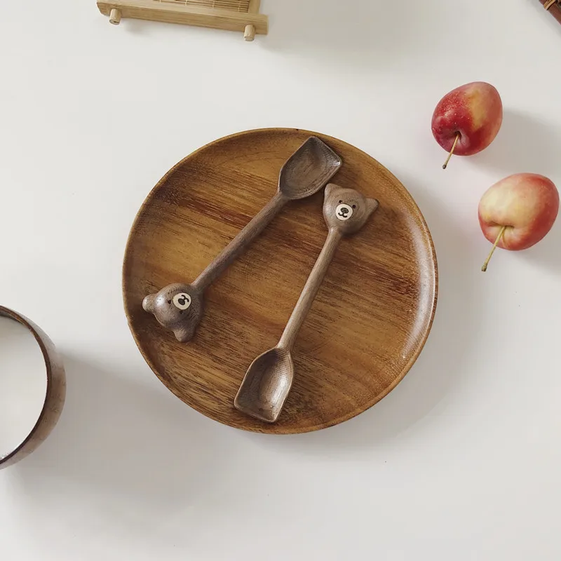 

1Pc Bear Cutlery Wooden Spoon Tableware Walnut Coffee Spoon Cartoon Japan Style Handmade Honey Jam Spoon Kitchen Accessories
