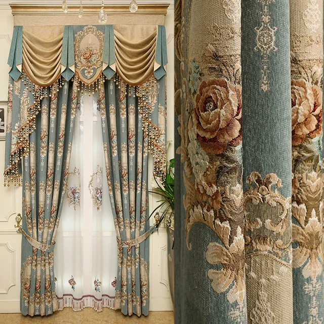 

European-style Luxury Living Room Curtains Upscale Atmosphere Chenille Embroidered Openwork Bedroom Curtains