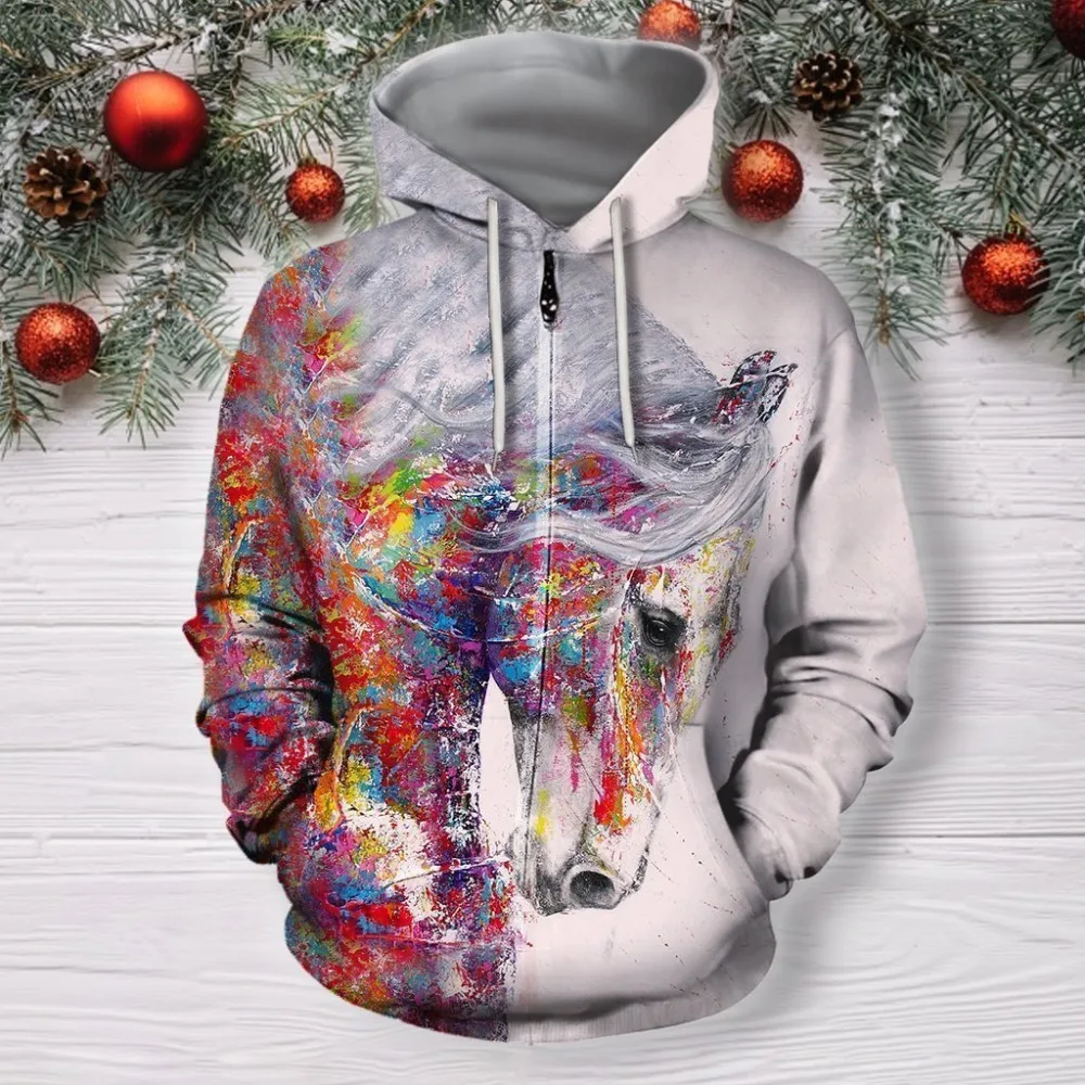 

New 3D sweatshirt Hoodies Men Horse Colorful 3D Print Long Sleeve Fashion Hipster women Hoodied Streetwear Pullovers Top MA001