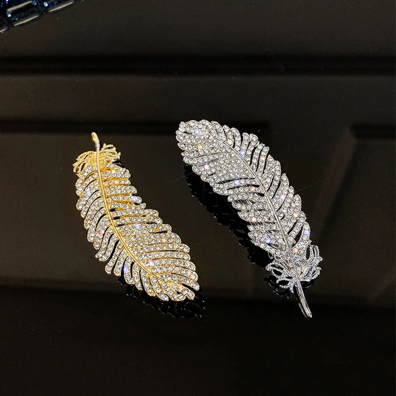 

Hyperbole Diamonds Hairpins for Women Feather Pearl Side Clip Simple Bangs Hair Trend Hair Accessories Party Gold Hair Clasp