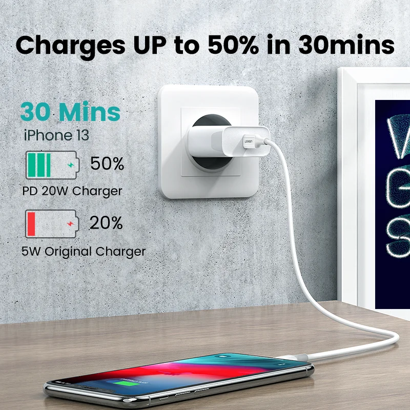 UGREEN-Cable USB tipo C A Lightning, 20W, 18W, para iPhone 13, Macbook Pro, MFi, PD-1