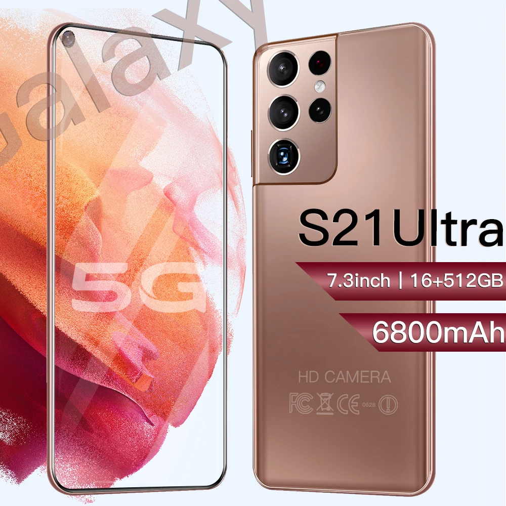 

Global S21 Ultra 5G 7.3 Inch Smartphone 6800mAh 24MP+48MP 16GB+512GB Unlock Mobile Phones Global Version cell phone