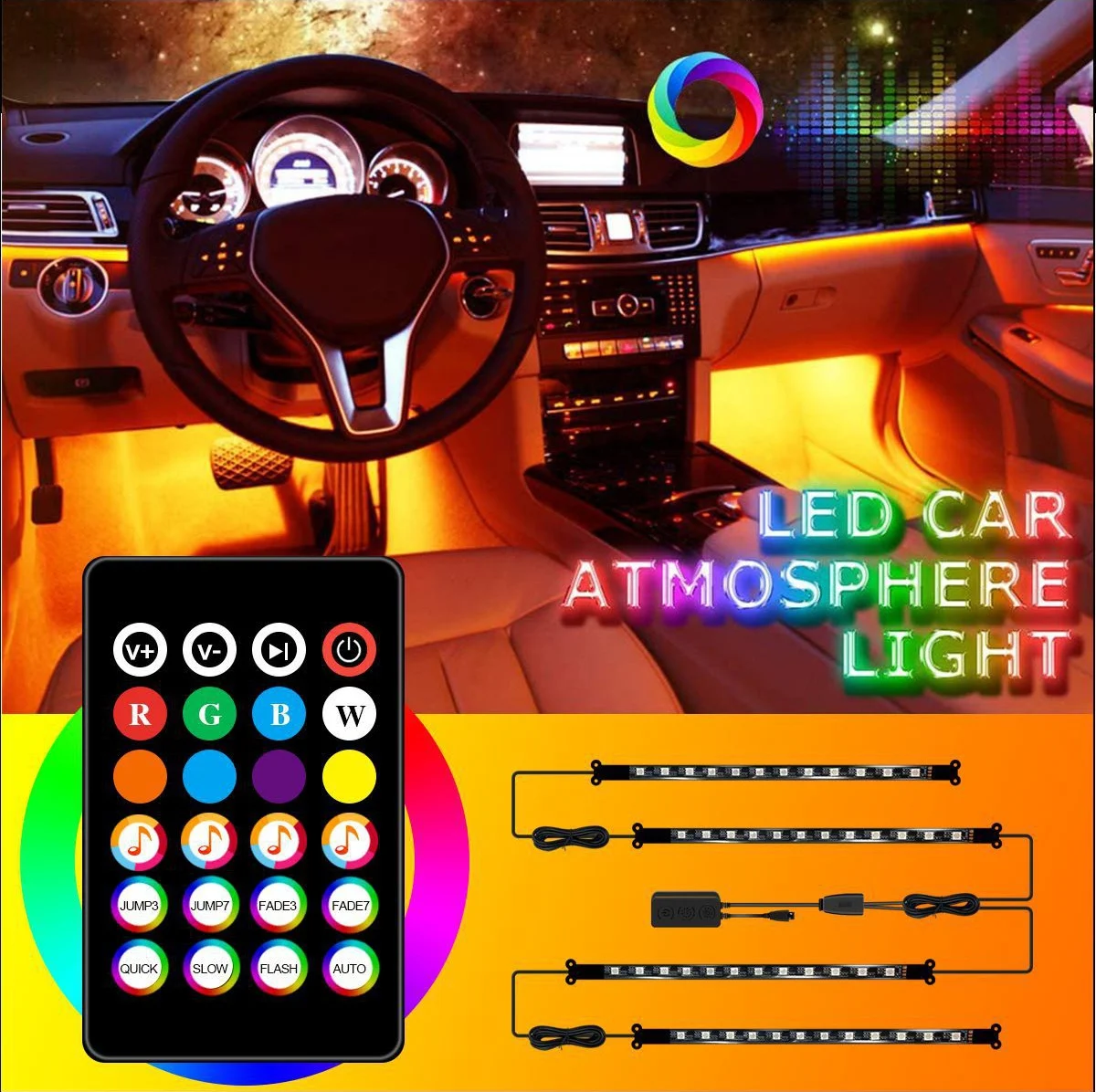 

Atmosphere USB Backlight App Bluetooth Multiple Modes Control RGB Auto Interior Decorative Lamp LED Car Strip Foot Light Ambient