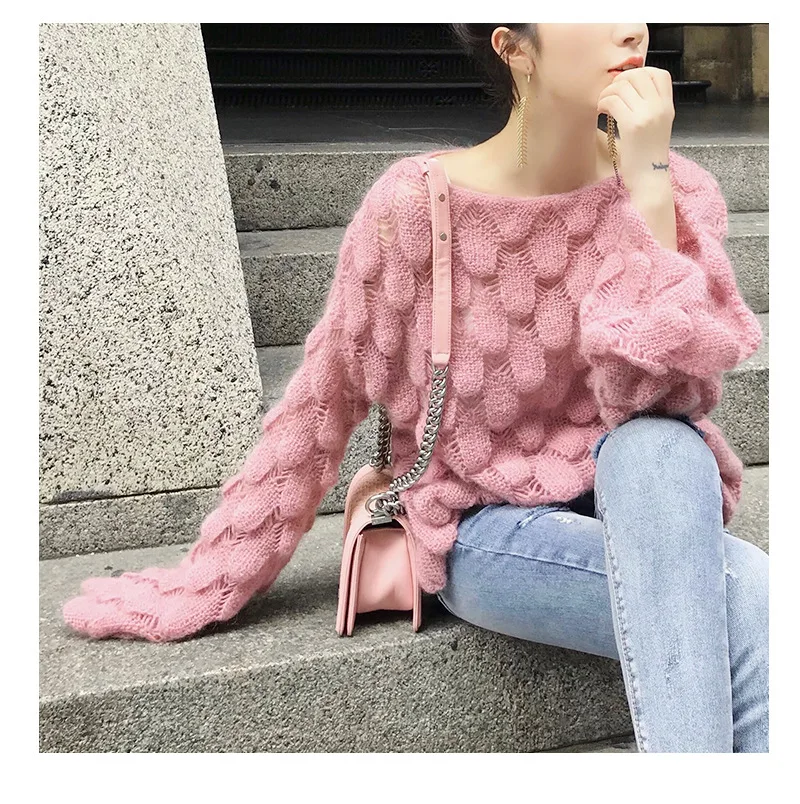 Вязаный свитер женский длинный рукав Свободные Джемперы Женские с расклешенным