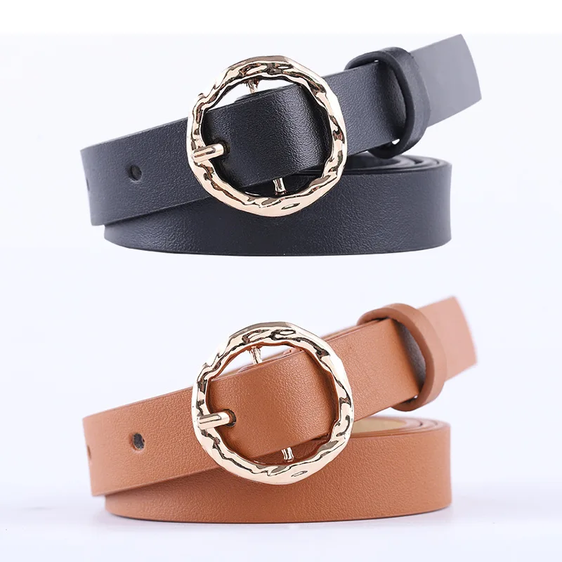 

2020 Female Deduction Side Metal Button Buckle Jeans Wild Belts For Women Fashion Students Simple New Circle Pin Buckles Belt