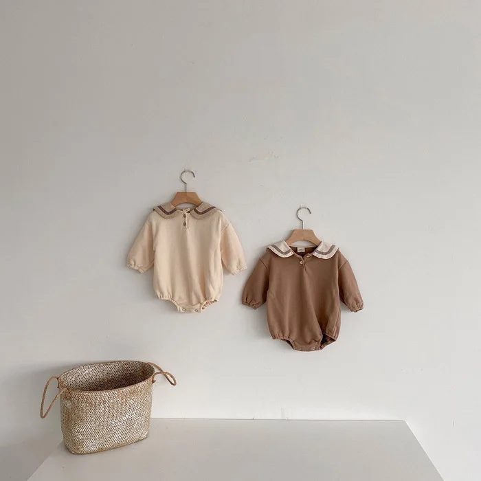 

autumn 2020 new baby cute lapel romper infant boy girl long sleeve Korea leisure jumpsuit