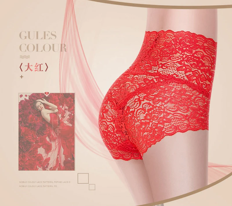 

New Lace Underwear Women High Waist Knickers Lace Panties Mesh Lingerie Seamless Briefs Sleepwear Elegant Panty Plus Size