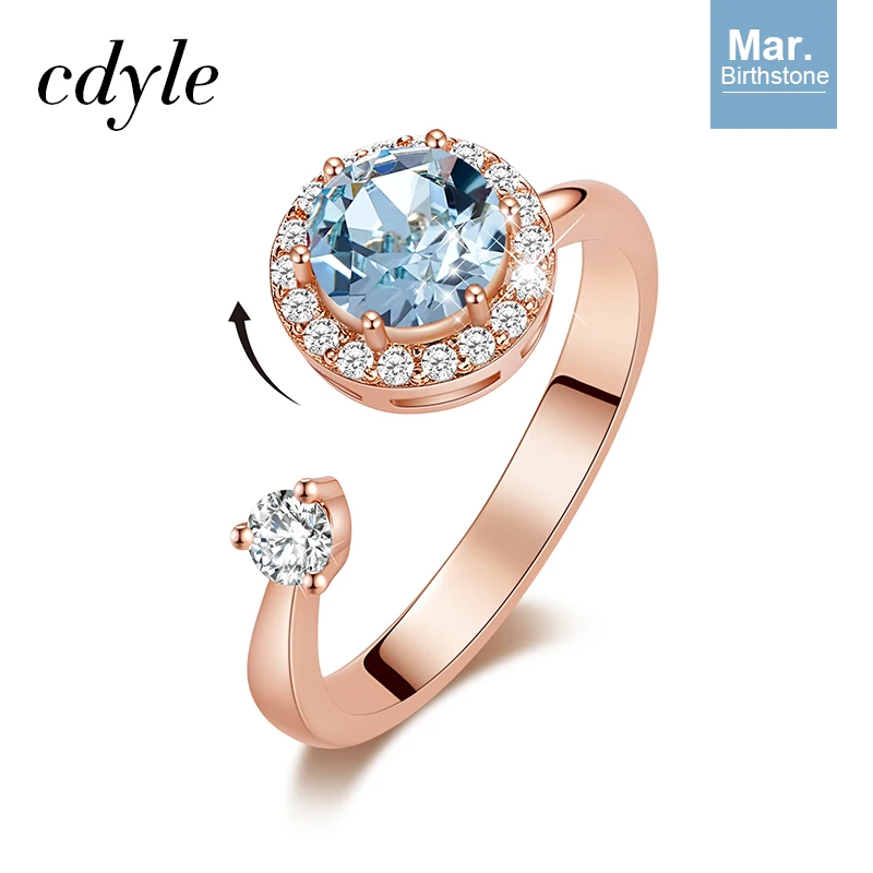 Cdyle кольцо из розового золота, украшенное кристаллом от Swarovski, ювелирные изделия, регулируемый размер, кольца для женщин, подарок на день рождения - Цвет основного камня: Mar. R1014I-S