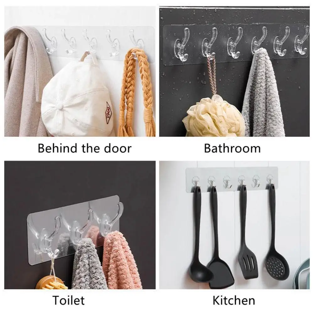 

Nail-Free Transparent Hooks Strong and Seamless Hooks Wall Hangers Clothes Coat Hat Adhesive Hooks Hooks Door Row H9J2