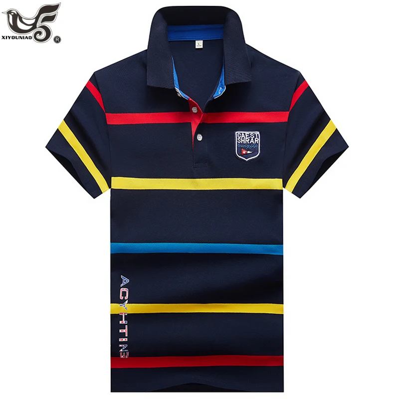 Мужская летняя рубашка поло из дышащего хлопка в полоску|Поло| |