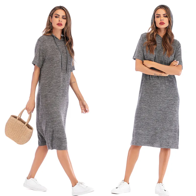 2020 летние однотонные Цвет летнее трикотажное платье с коротким рукавом