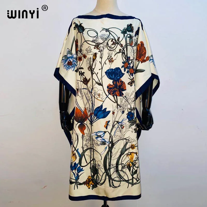 2020WINYI Top fashion Kuwait traditional party dress silk kaftan dress boho colourful pattern for lady African dresses for women