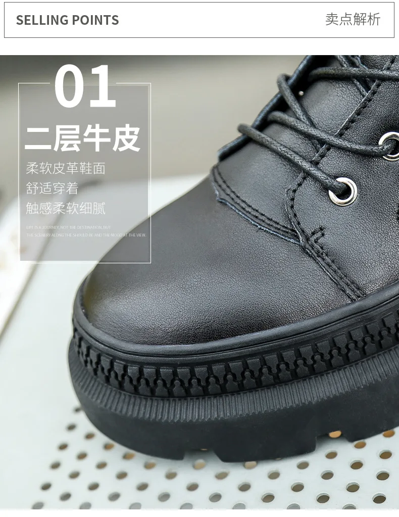 Winter Genuine Leather Chunky Motorcycle Boots Women Autumn Fashion Round Toe Lace-up Combat Military Boots Ladies Shoes