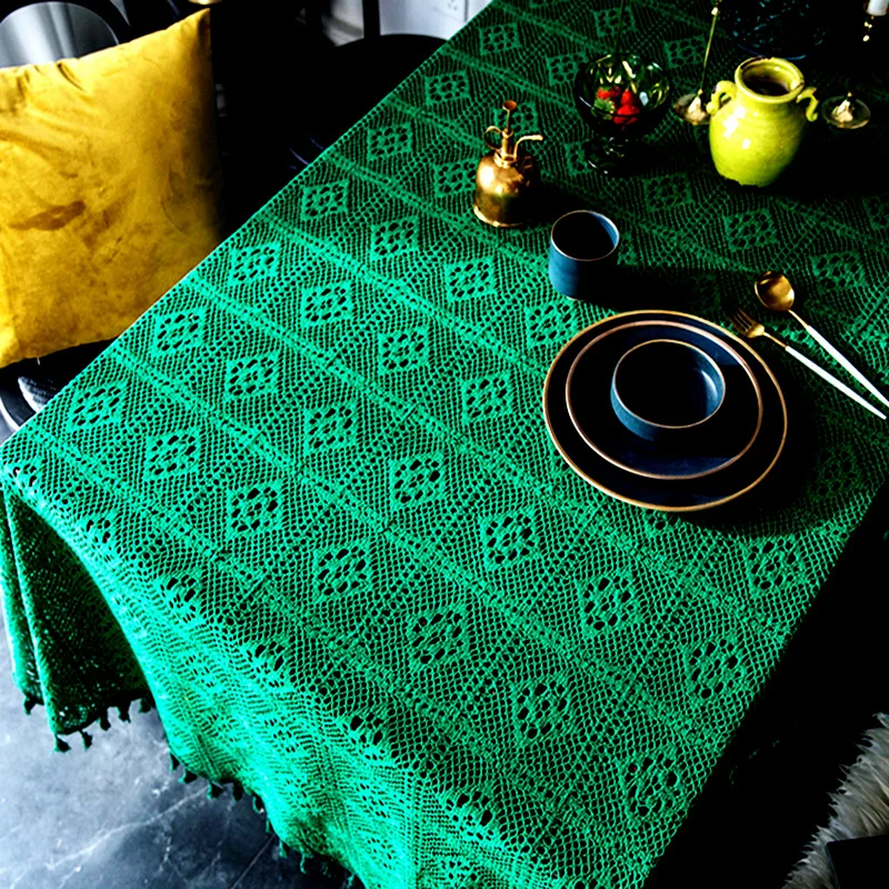 Зеленая пасторальная кружевная скатерть крючком винтажная Декоративная сделай