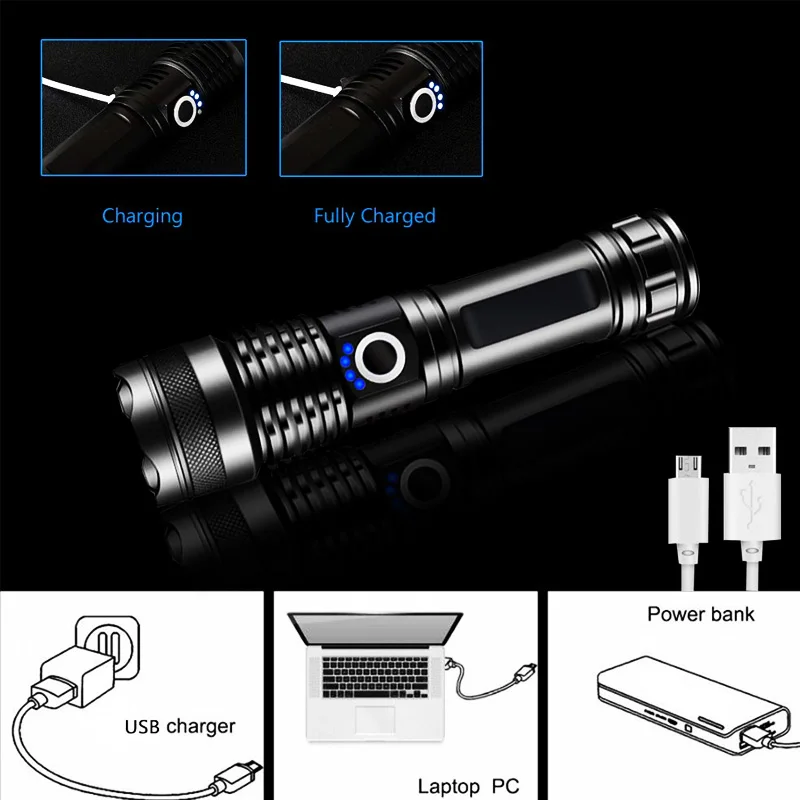 ZK20 XHP50 светодиодный флэш-светильник фонарь Zoom USB Перезаряжаемый 18650 26650 lanterna tatica