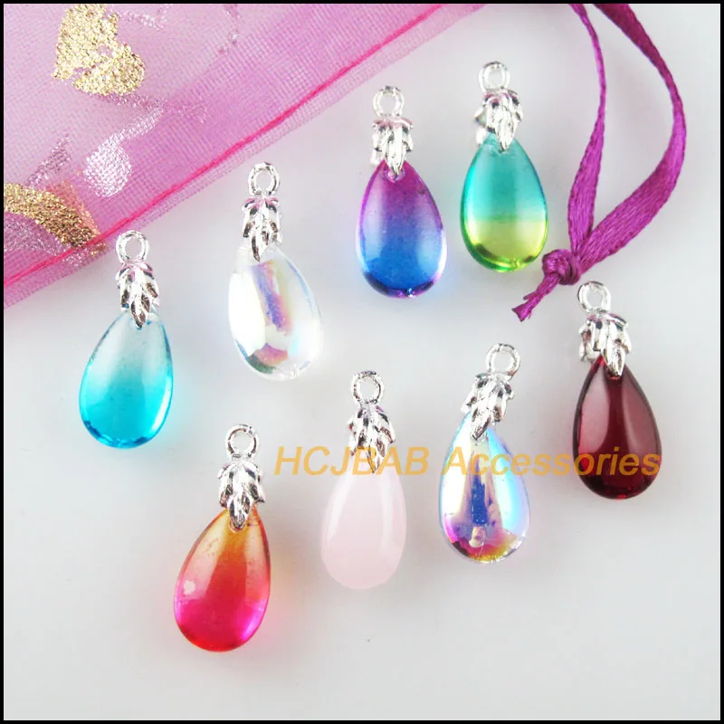 16 шт Смешанные Кристальные каплевидные покрытые серебром Подвески листья под