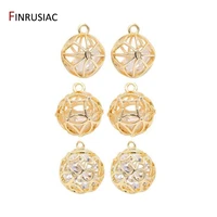 14k gold plated copper metal hollow zircon round ball pendant for jewelry making diy earrings necklace components