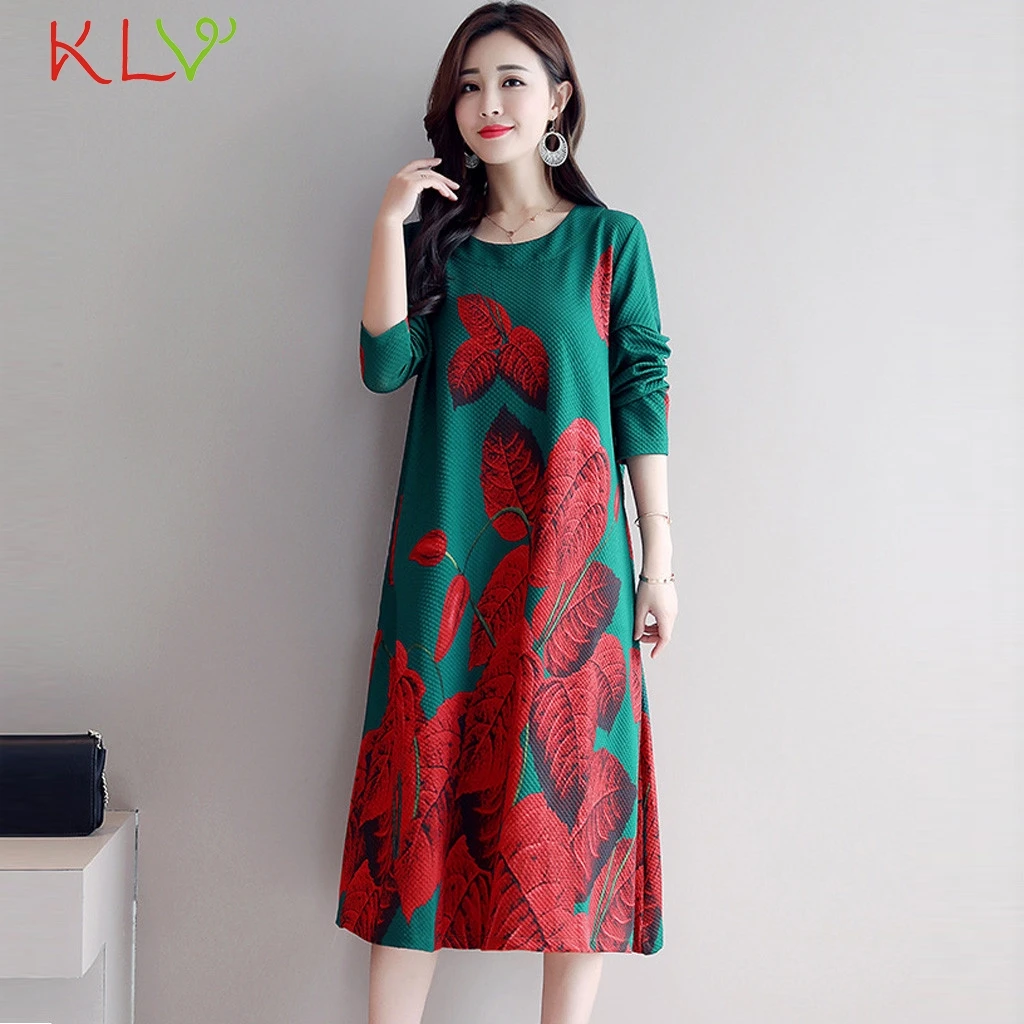 Женское платье с цветочным принтом Повседневное до колена длинным рукавом и