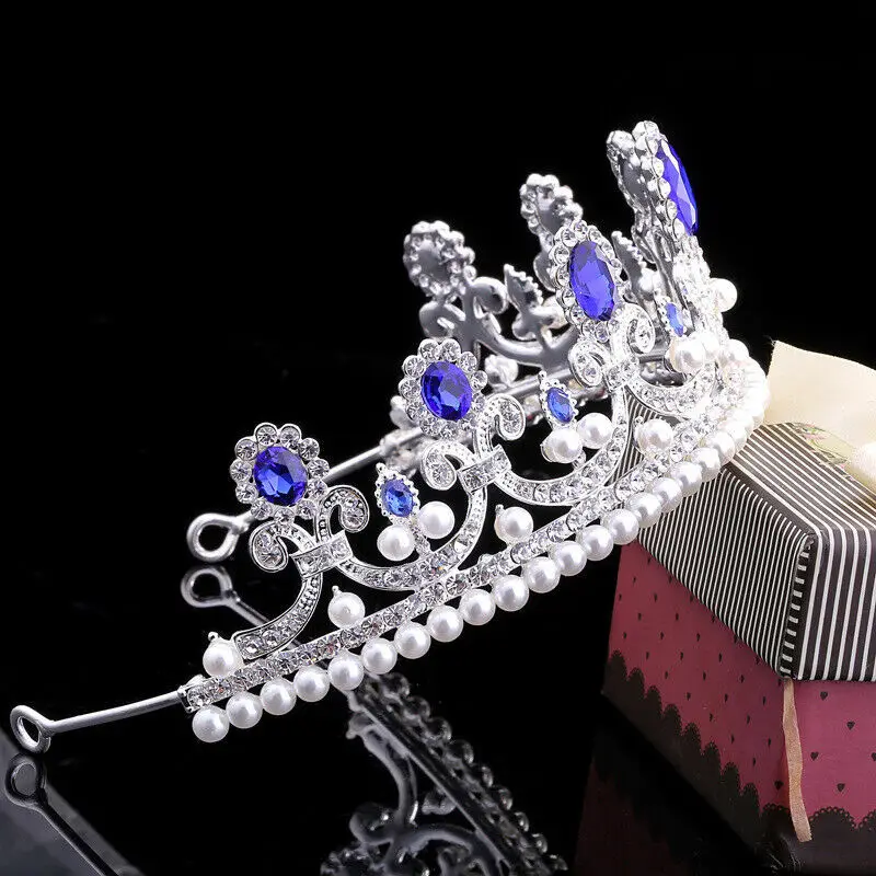

Luxury Austrian Pageant Rhinestone Pearls Tiara Crown Wed Bridal Prom 3 Color Head Piece Royal Chinese Hair Accessories