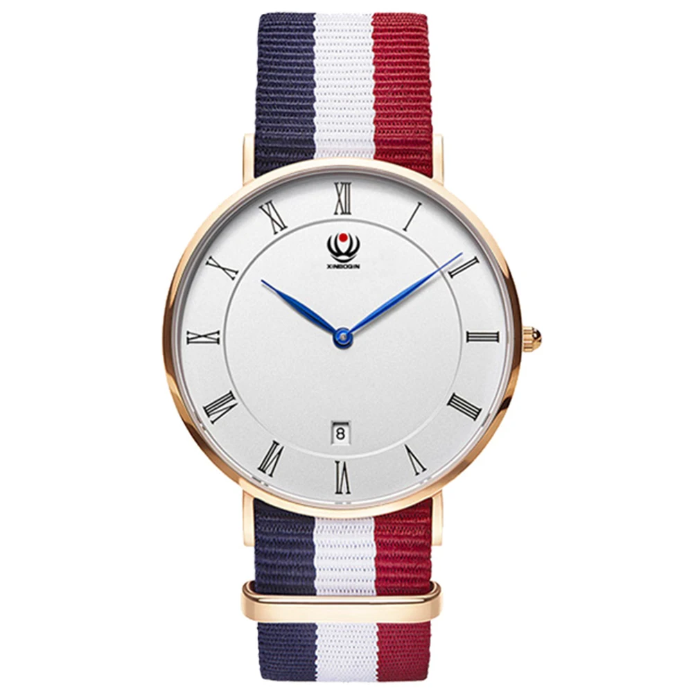 

Мужские часы водонепроницаемые Модные Простые кварцевые часы с большим циферблатом деловые Стильные наручные часы с холщовым ремешком Муж...