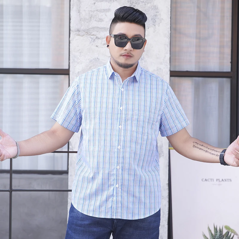 

5XL 6XL 7XL Men's Plus Size Shirts Fashion casual classic style 100% cotton Comfortable Plaid Short Sleeve Shirt male