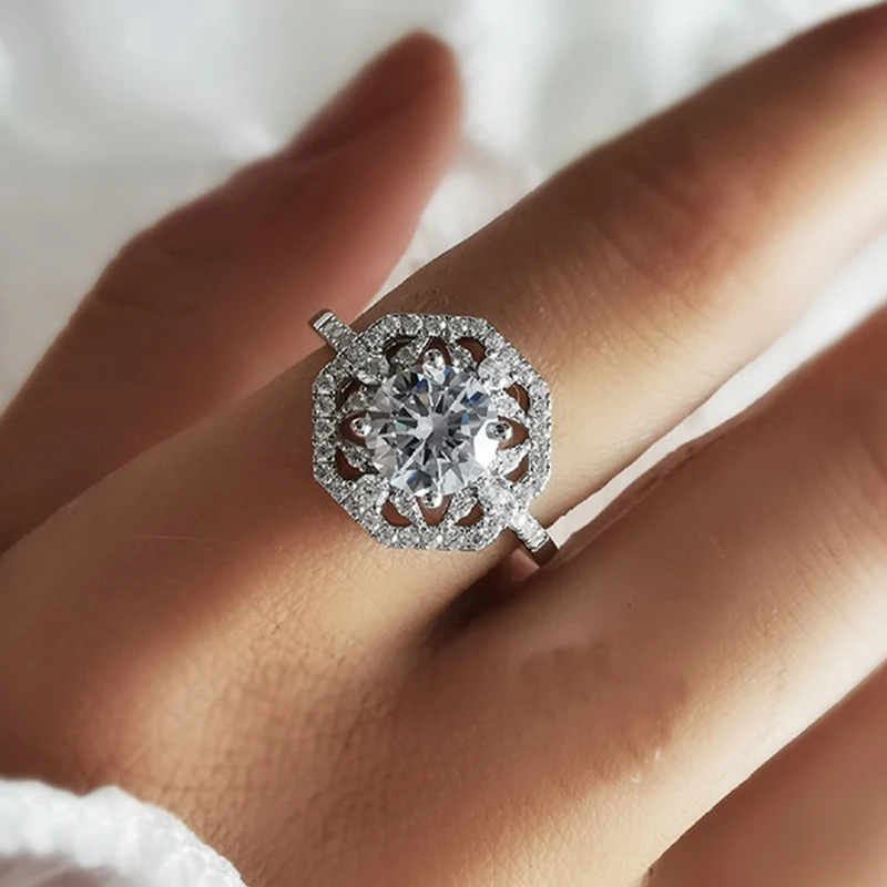 

COSYA 100% 925 Sterling Silver Geometric High Carbon Diamond For Female Shining Engagement Ring Party Fine Jewelry Birthday Gift