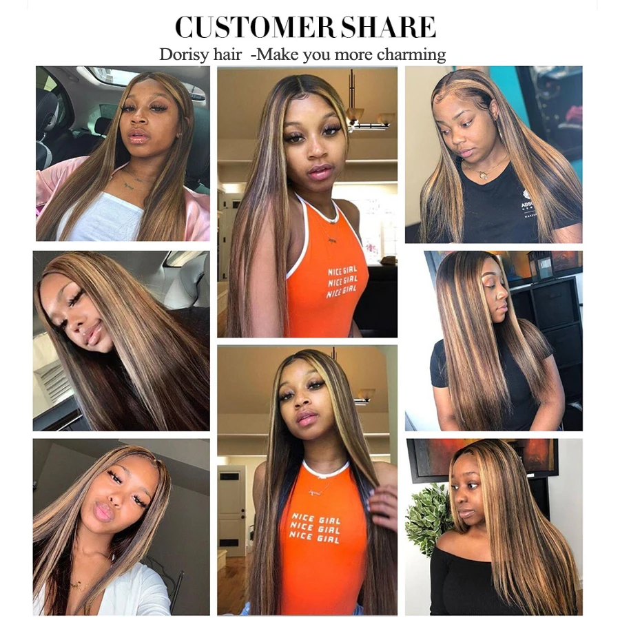 

Highlight Lace Front Human Hair Wig Honey Blonde Brown Pre Plucked Brazilian Straight Hair Wigs For Women Dorisy Remy Hair Wigs