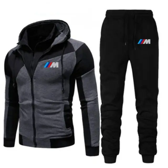

2021 New Men's Fashion Hooded Coat with Embroidered Print + Pants 2 piece suit Men's Hooded Coat Casual Fashion Hooded Coat