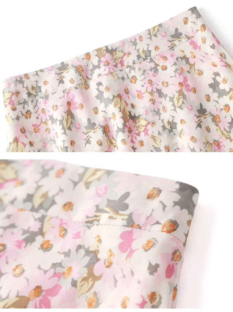 

Floral skirt female summer mid-length 2021 new a-line skirt high waist small fresh chiffon cover crotch skirt