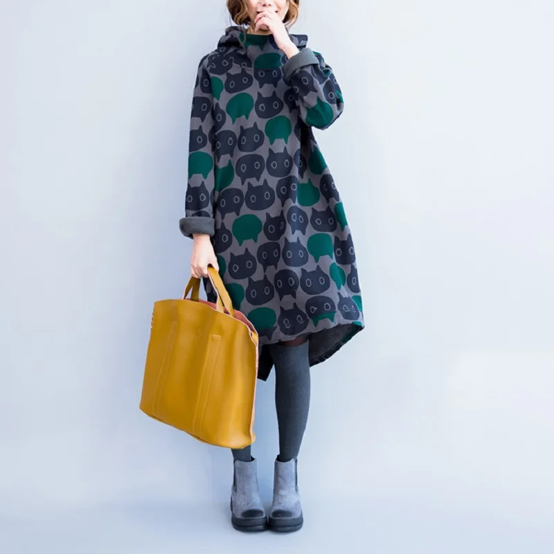 2019 Новая мода осень зима Для женщин Повседневное мини платье с принтом Свободные