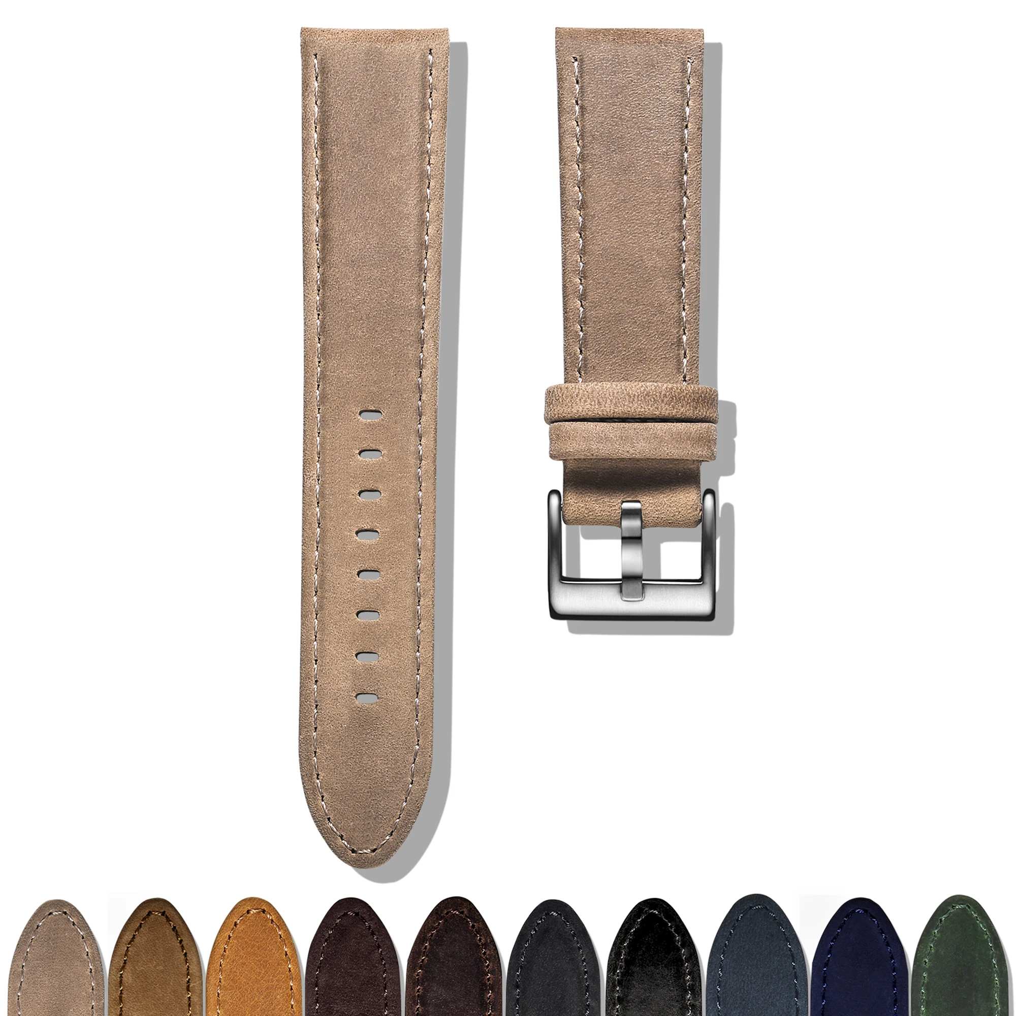 Ремешок Hemsut из натуральной кожи для мужских и женских часов быстросъемный серый