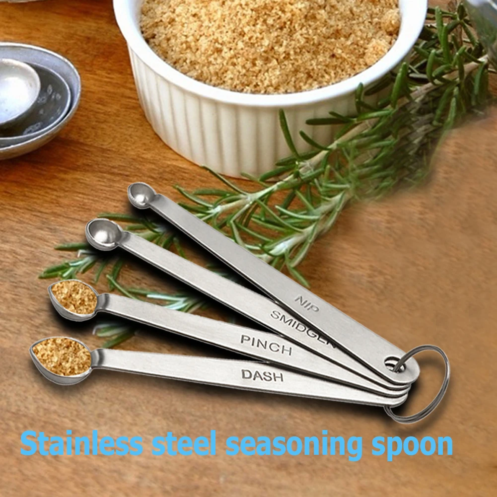 

4pcs/set Stainless Steel Spice Measuring Spoons Baking Cooking Sugar Salt Condiment Scoop Kitchen Gadgets Tools Accessories