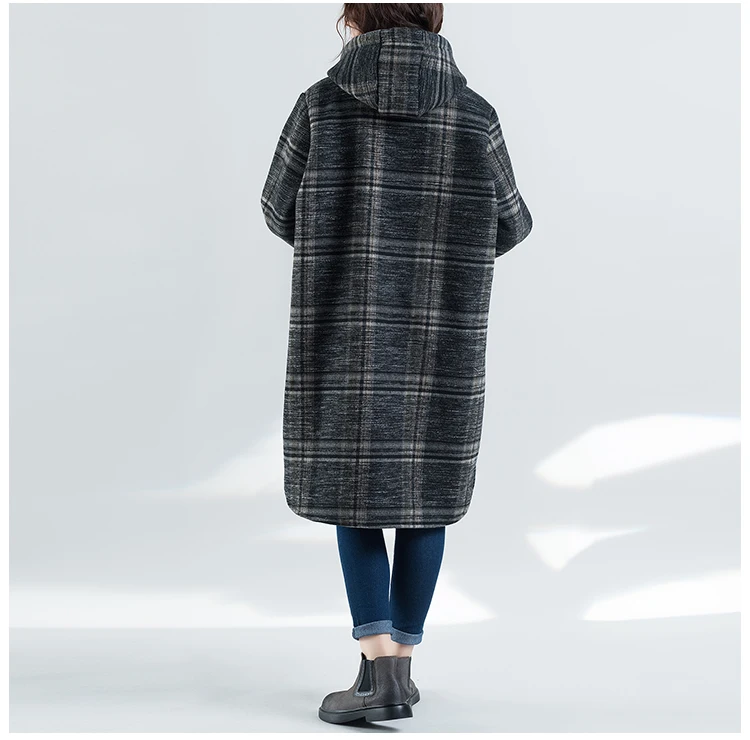 Женское шерстяное пальто с капюшоном зимнее платье большого размера тонкое для