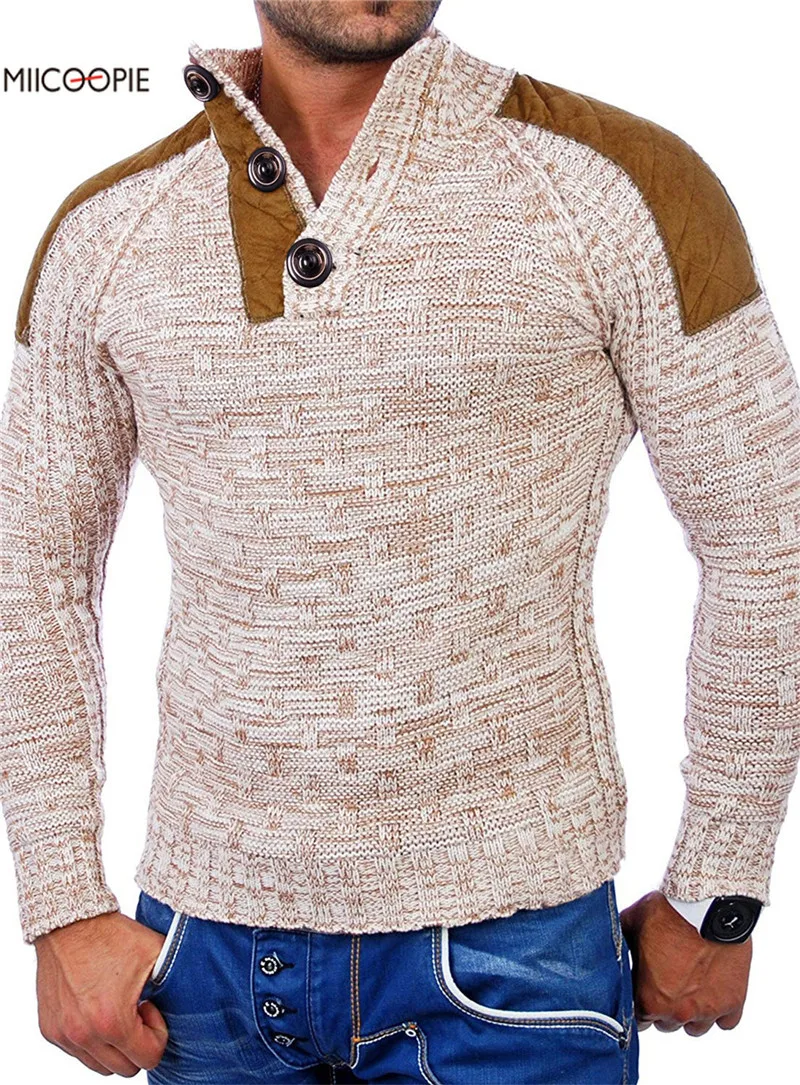 Мужской осенний пуловер для отдыха Однотонный свитер с воротником и пуговицами