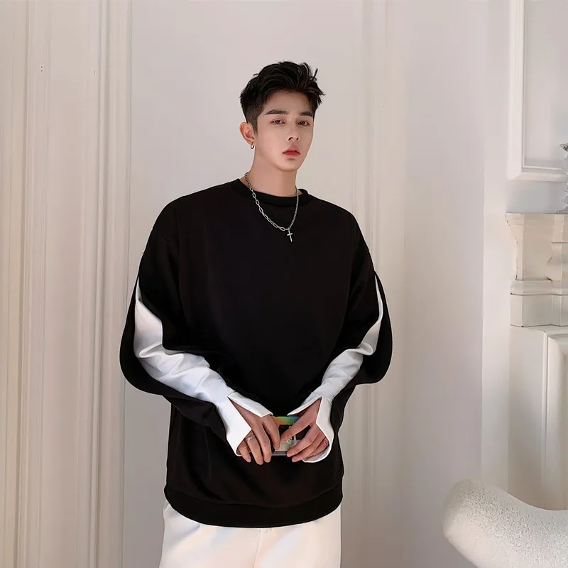 

ZOGAA Thermal Pullover Round Neck Sweatshirt Sportswear Mens Stitching Contrast Color Harajuku Casual Streetwear Sweatshirt Top