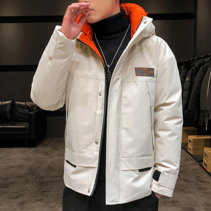 

Winter Wen's Parka Hooded Patchwork Color Single Breasted Thick Warm Letter Decor Casual Fashion Joker Cotton Coat