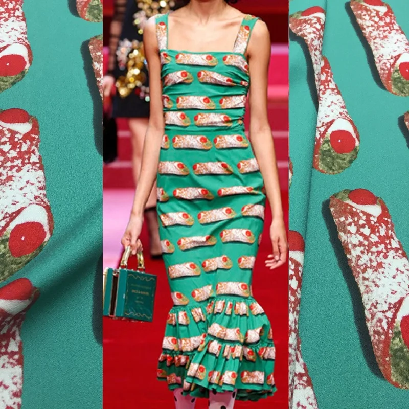 

Фирменная ярко-зеленая ткань ручной работы с рисунком суши для весны и лета