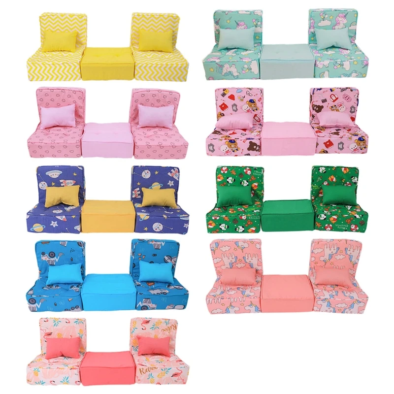 

Miniature Sofa w/ Footstool Eco-Friendly Knitting Doll House Furniture DIY Role Play Accessories Kids Interaction Toy