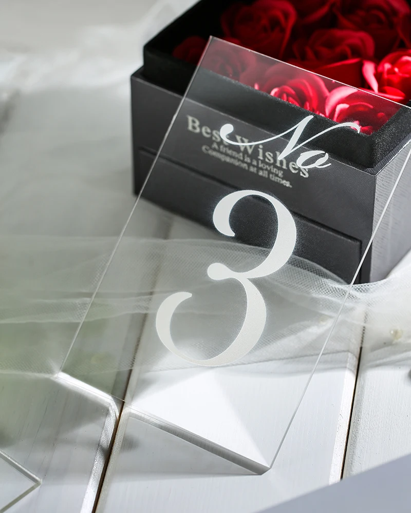 Номера свадебных столов с деревянным держателем персонализированная прозрачная