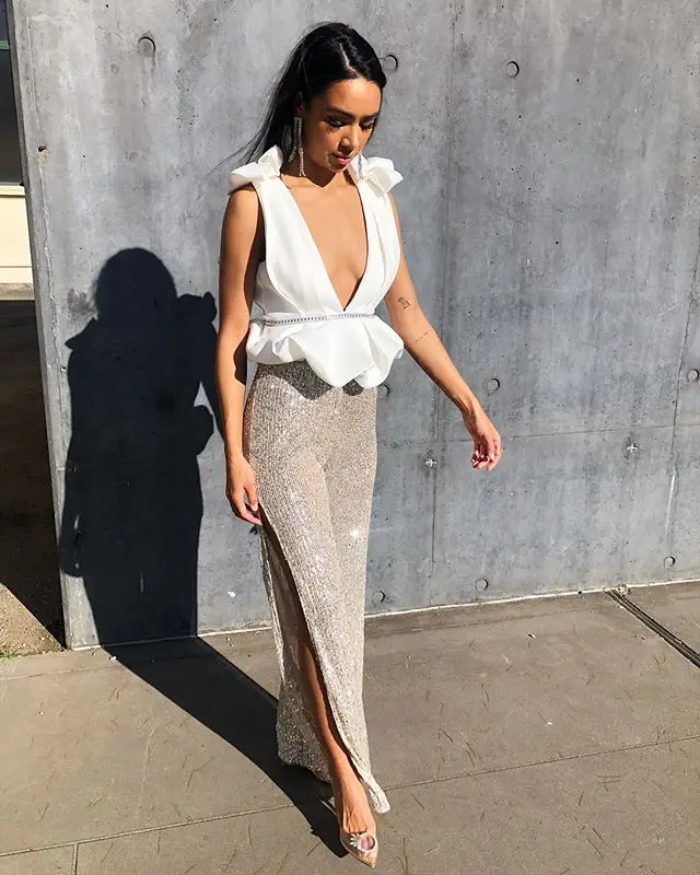 Высокий уличный осенний модный сексуальный женский комбинезон с v образным