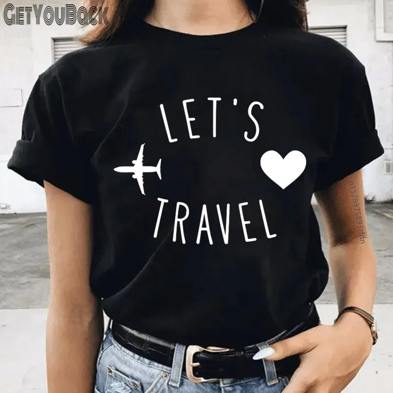 Футболка женская с принтом сердца и самолета смешная черная рубашка в стиле